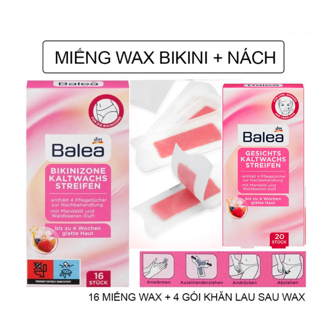 Miếng dán wax lông vùng bikini, lông mặt, mép, ria, lông mày Balea 16 miếng