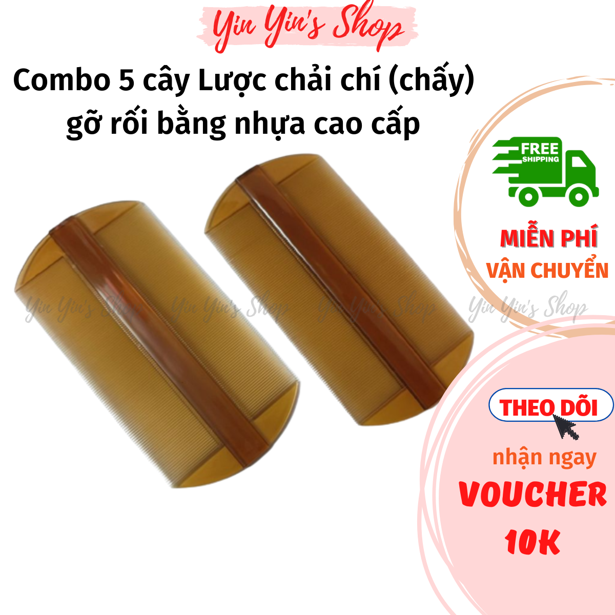 Combo 5 cây lược chải tóc, chải chí , gỡ rối bằng chất liệu nhựa cao cấp màu nâu cam