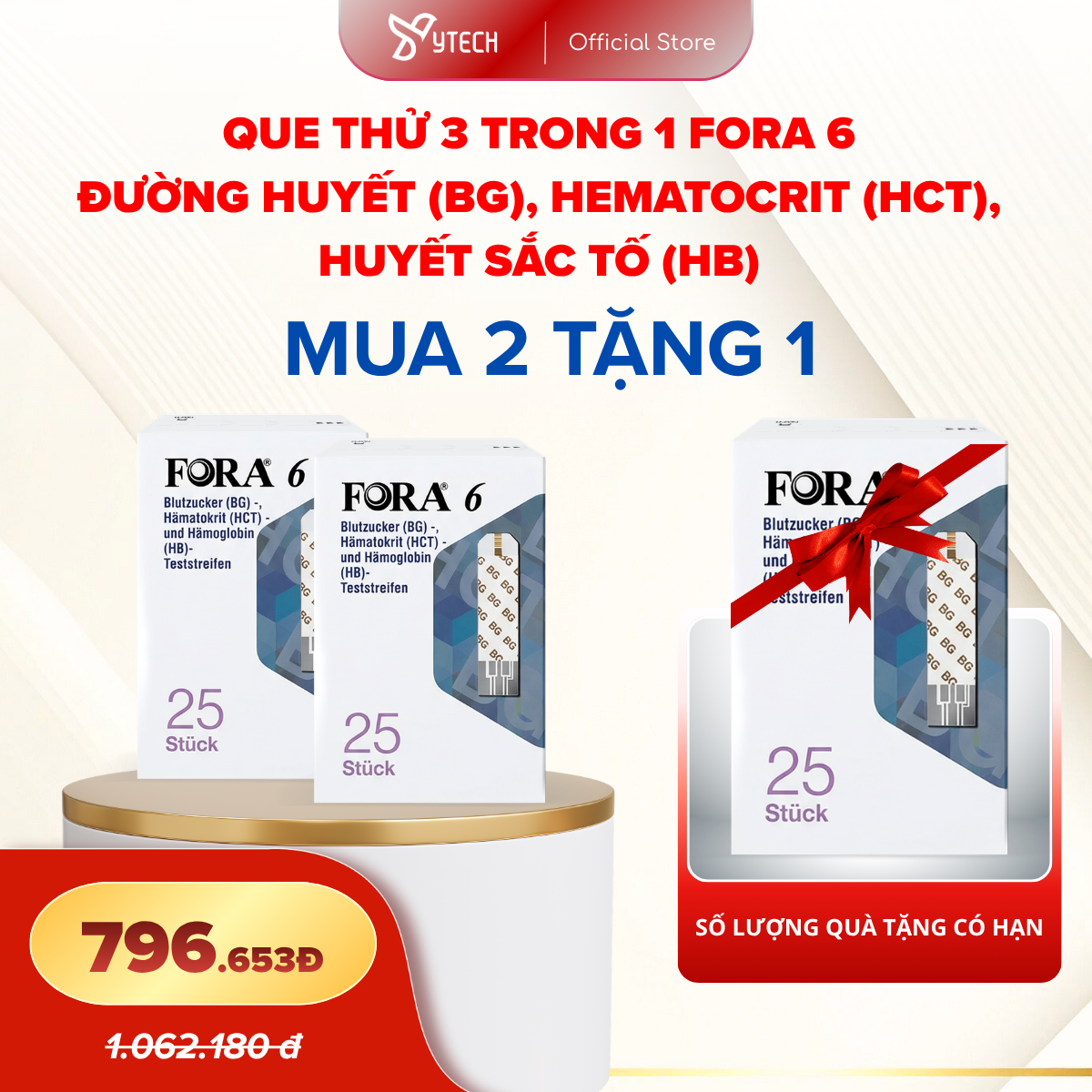 [YTECH] MUA 2 TẶNG 1 | Que Thử Đường Huyết FORA 6 3in1 - Đo Đường Huyết, Hematocrit, Hemoglobin (3 Hộp)