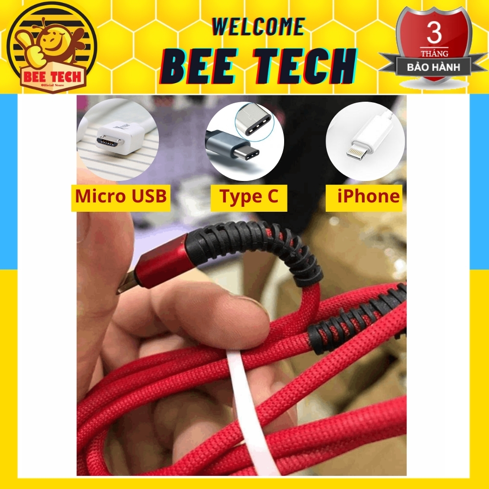 Cáp sạc bọc dù chống gãy đầu cho iPhone/MicroUSB/TypeC hỗ trợ sạc nhanh - Beetech