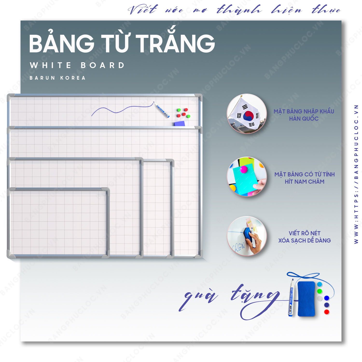 Bảng Từ Trắng Viết Bút Lông Treo Tường