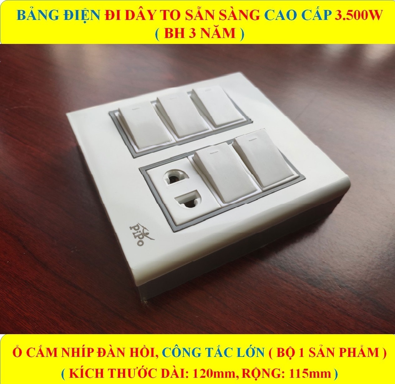 Bảng điện lắp nổi gắn tường CAO CẤP (3500W) + BH 3 NĂM + 5 Công tắc + 1 ổ cắm nhíp chống giãn + Đi dây sẵn sàng đầy đủ + Bộ ốc vít lắp đặt (bộ 1 sản phẩm)