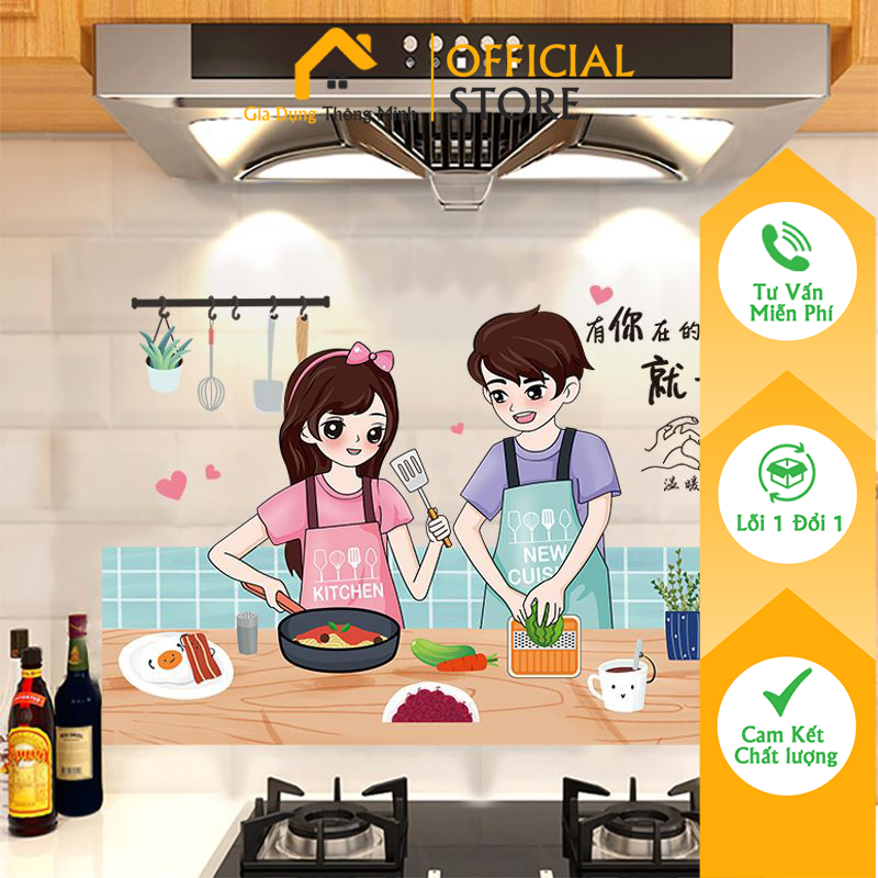 Decal dán bếp họa tiết 3d - giấy dán tường nhà bếp cách nhiệt chống dầu mỡ, chịu nhiệt