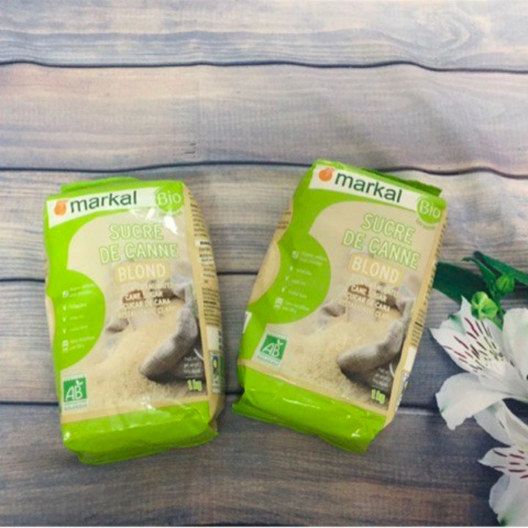 Đường mía hữu cơ hạt nhỏ markal organic golden sugar 1kg nhập khẩu từ pháp - đường organic - đường hữu cơ cho bé