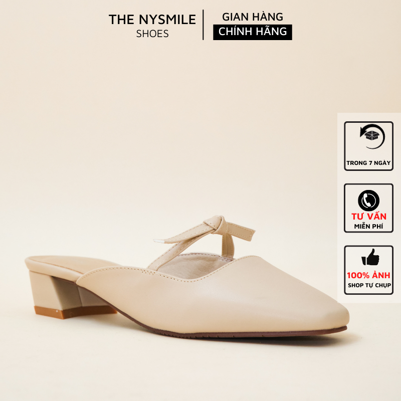 Dép sục 3cm mũi vuông nơ cột - THENYSMILE - MADI