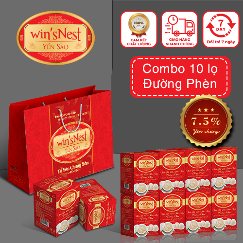 Combo 10 lọ Nước Yến Sào win'sNest Đường Phèn 7,5% (70 ml/lọ) kèm túi xách giấy