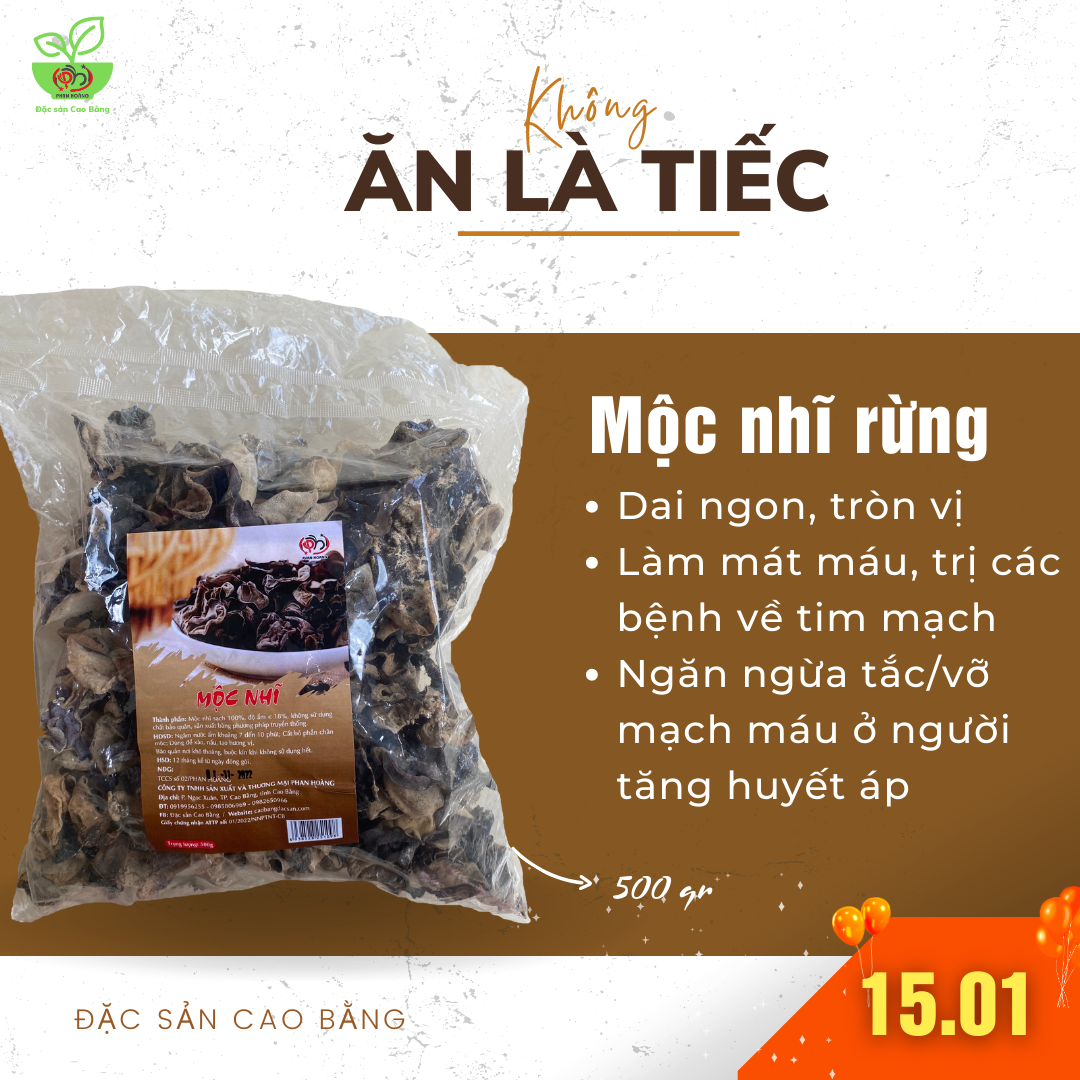 Mộc nhĩ rừng khô đặc sản cao bằng ít chân gói 300g, 500g