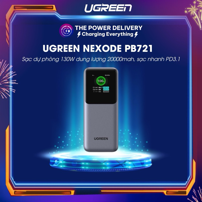 Pin sạc dự phòng UGREEN Nexode PB721 130W dung lượng 20000mah, sạc nhanh PD3.1 100W, với 2 cổng Type