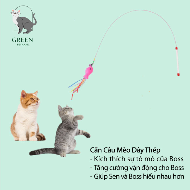Đồ chơi cho mèo - Cần câu mèo dây thép con cá