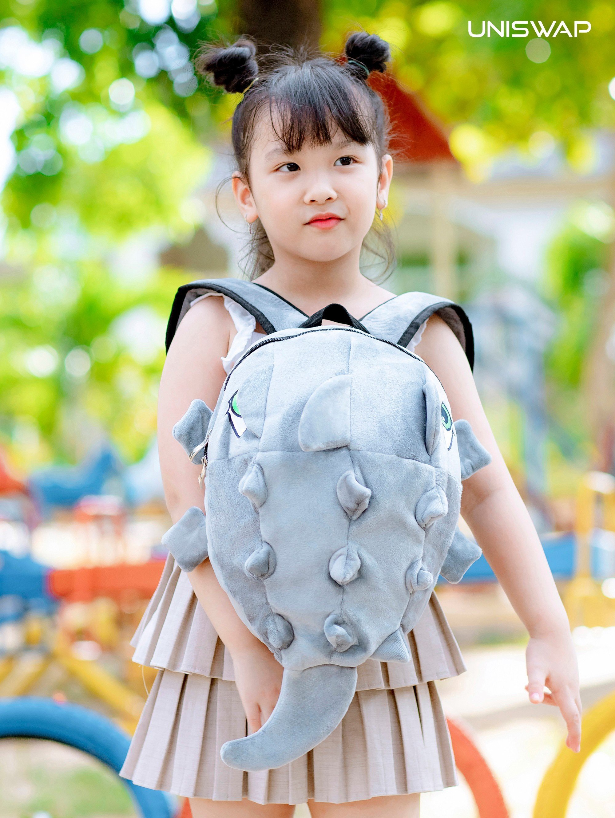 Balo khủng long mini size nhí cho bé vải nhung mịn màu xám