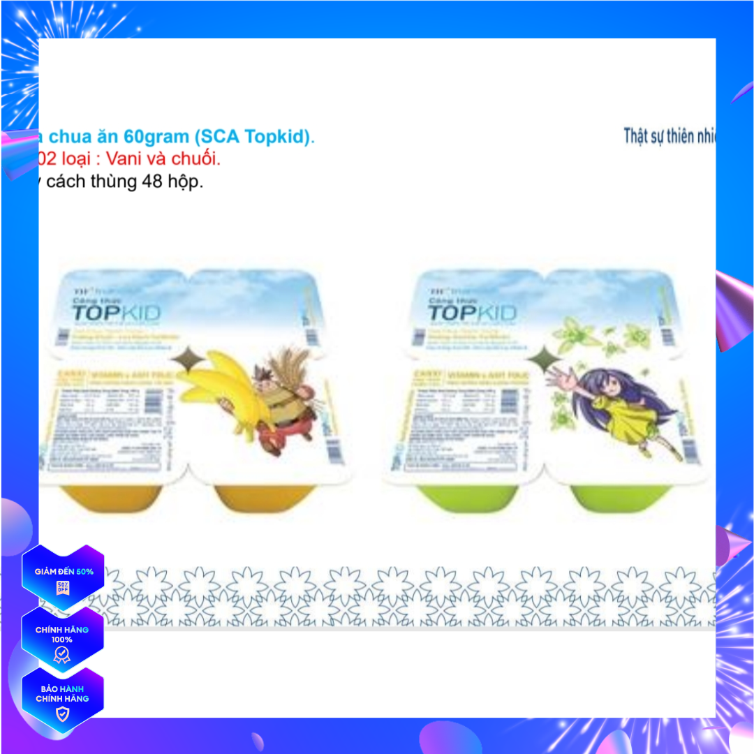 6 Lốc sữa chua ăn thanh trùng topkid 60g × 8 hộp