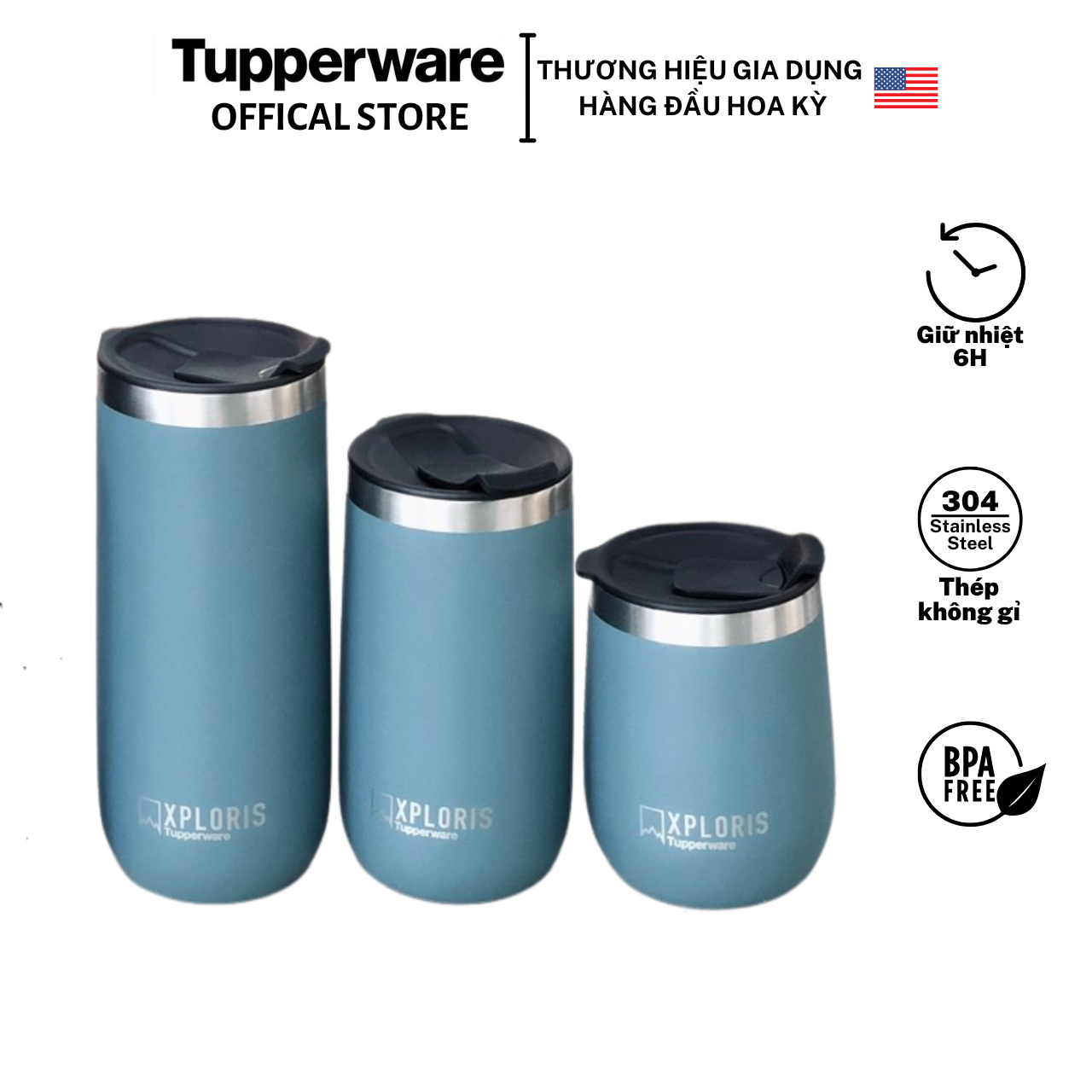 Bình/ly giữ nhiệt tupperware xploris 230ml/350ml/470ml - bảo hành 12 tháng - lõi thép không gỉ 304