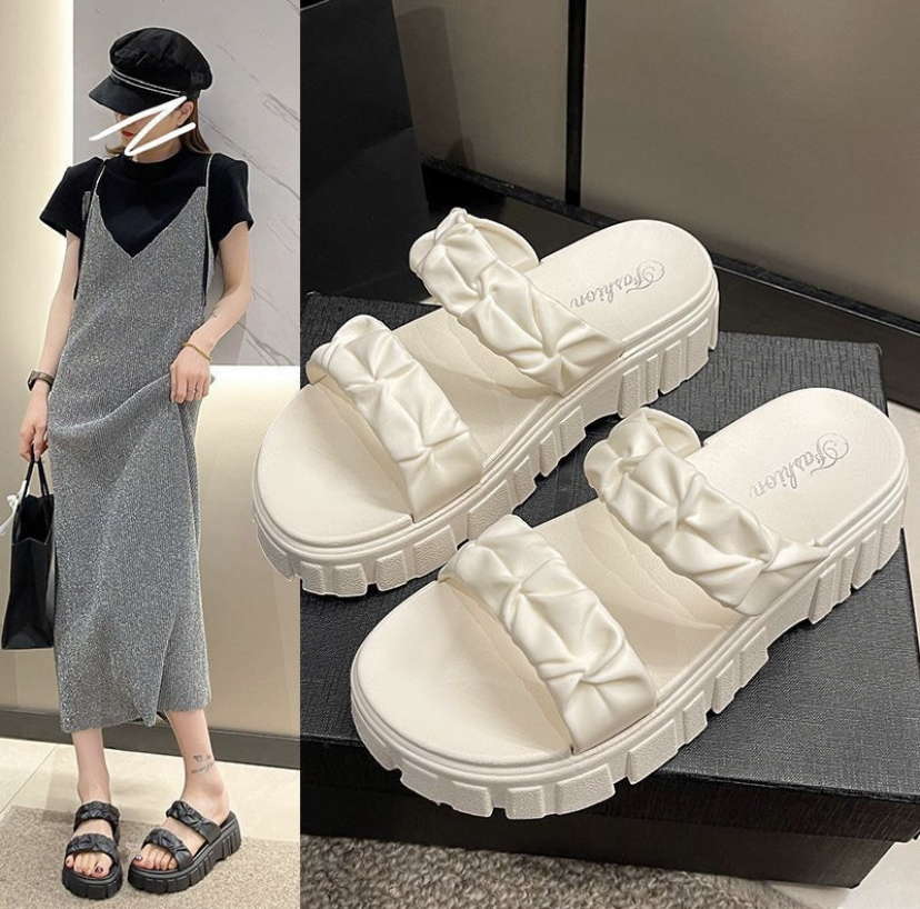 Dép lê nữ đế cao 2 quai nhũn, dép quai ngang nữ đế cao 5cm loại mới kèm ảnh thật | voivoi.labels