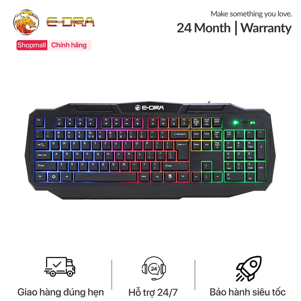 Bàn phím giả cơ e-dra ek503 - kết nối usb- led rainbow - chống nước - bào hành 24 tháng