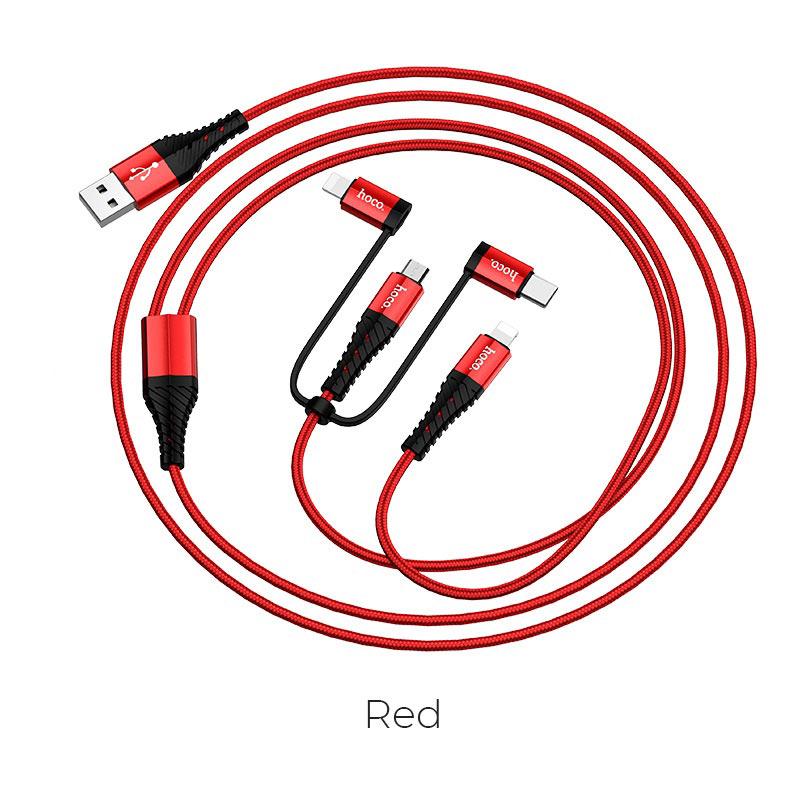 Cáp sạc hoco nhanh đa năng 4 in 1 2 đâu lightning - 1 type c - 1 micro x38 dành cho iphone 11 iphone 11 pro iphone 11 pro max iphone xs max samsung galaxy note 9 note 10 s9 s10