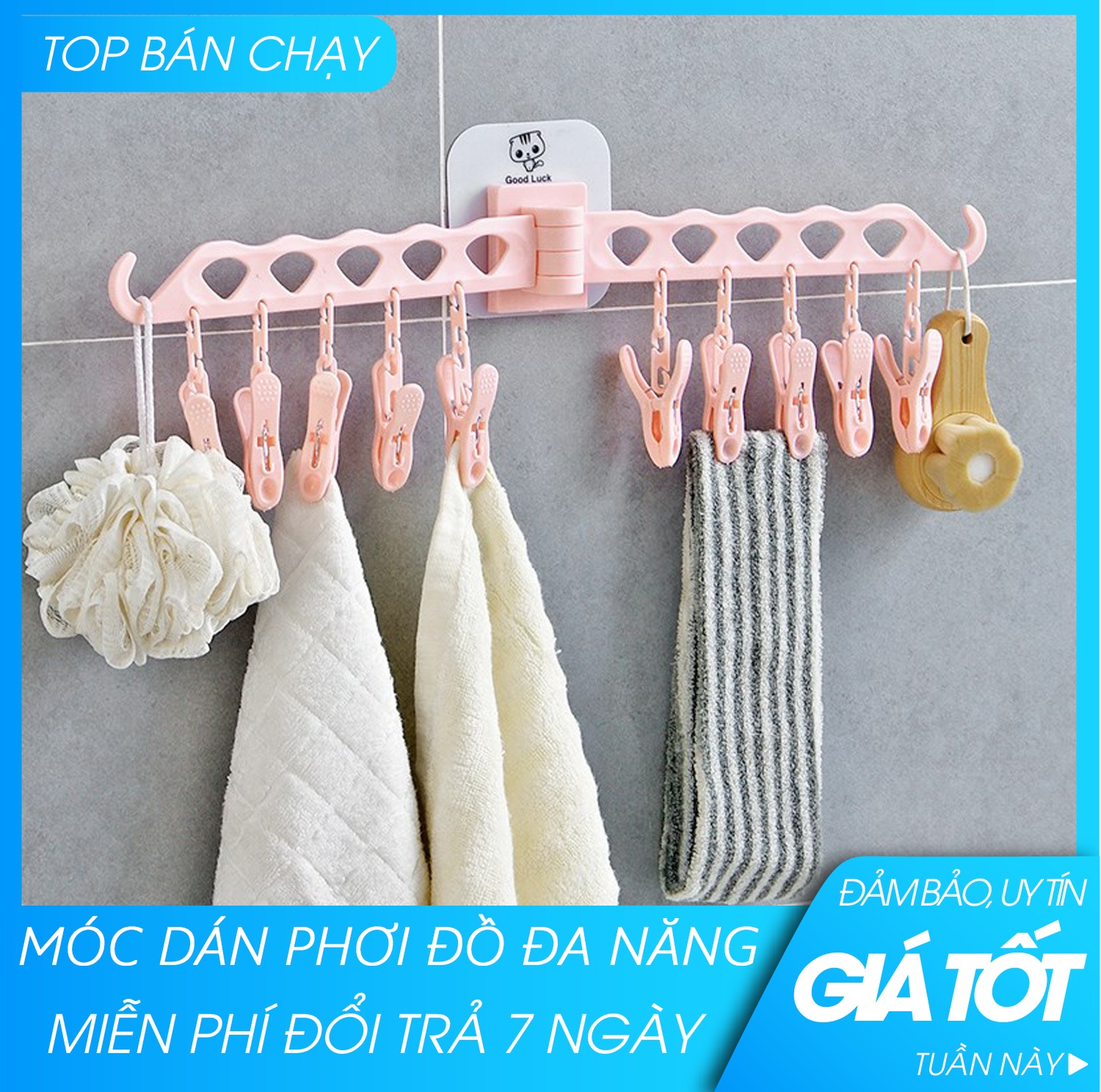 ( BÁN CHẠY NHẤT) - Móc dán phơi đồ , Móc treo quần áo ,  Móc treo quần áo đa năng , 10 kẹp nhựa