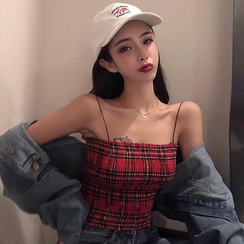 Áo croptop dây sọc caro cực xinh