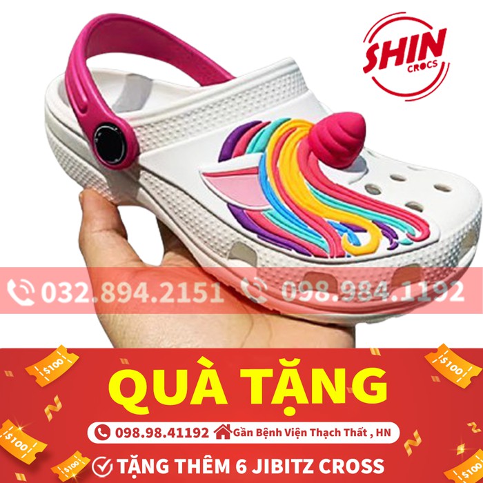 Dép cross cho bé dép cross cho bé họa tiết pony kì lân hồng maithgbs22 tặng thêm 6 jibitz cross