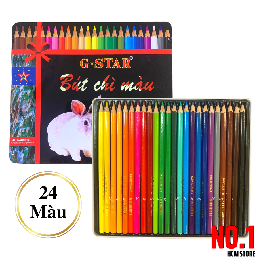 Hộp 24 cây bút chì màu hộp thiếc 24 màu