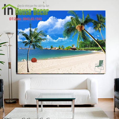 Tranh dán tường 3d trang trí phòng khách - bãi biển - ms495