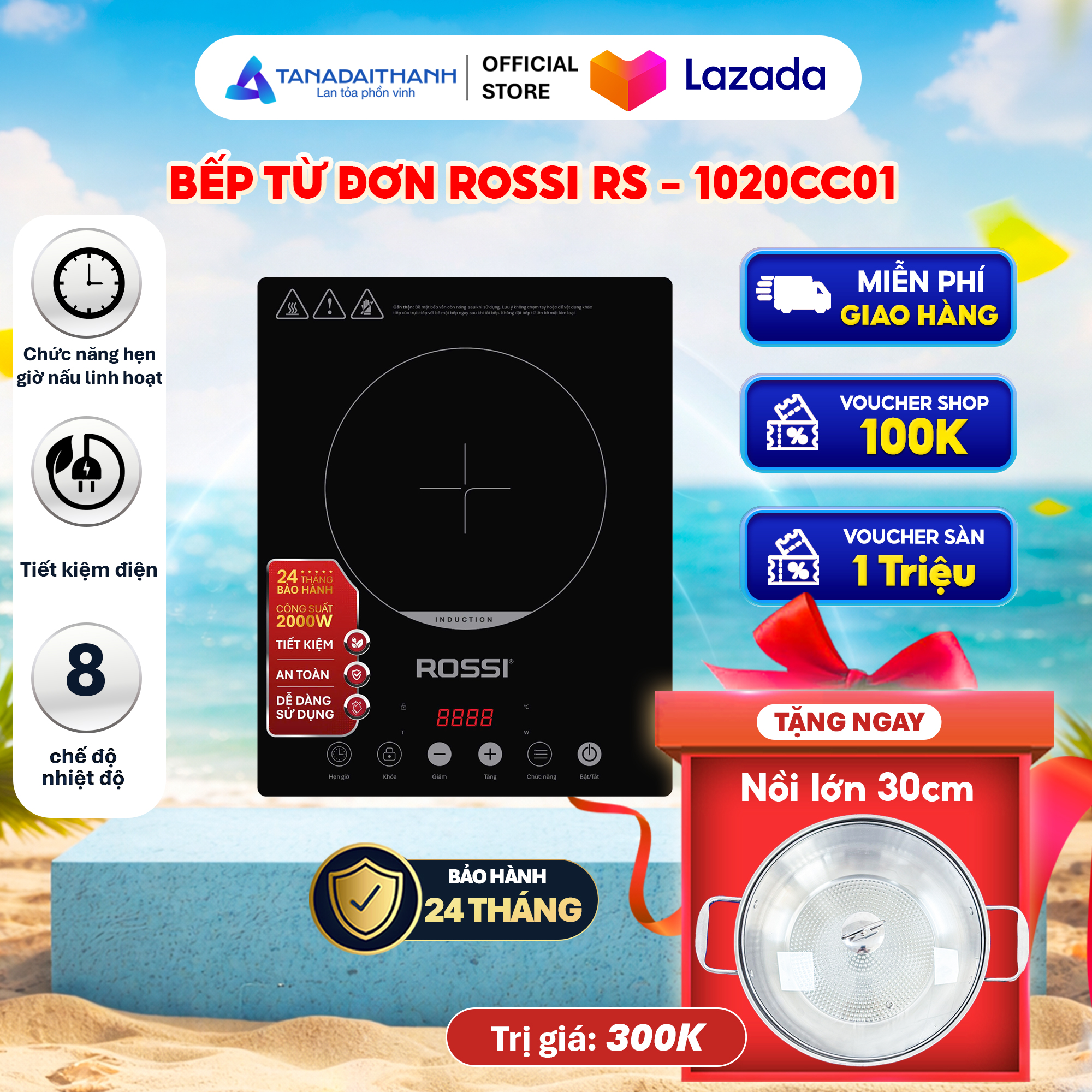 Bếp Từ Đơn Tân Á Đại Thành Rossi RS-1020CC01 Kèm Nồi Chính Hãng Bảo Hành 24 Tháng