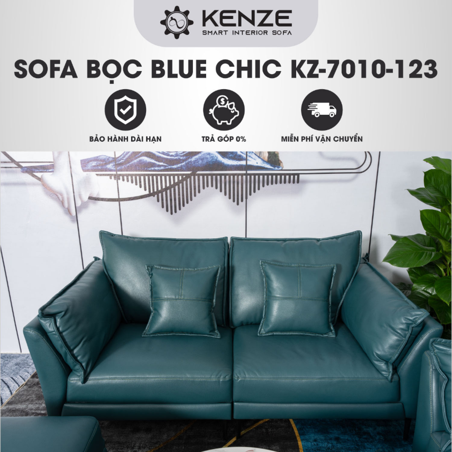 Ghế sofa bọc da blue chic cao cấp, chất liệu mềm mịn, dày dặn, độ bền cao, chống mài mòn, đường may tinh tế kz-7010-12