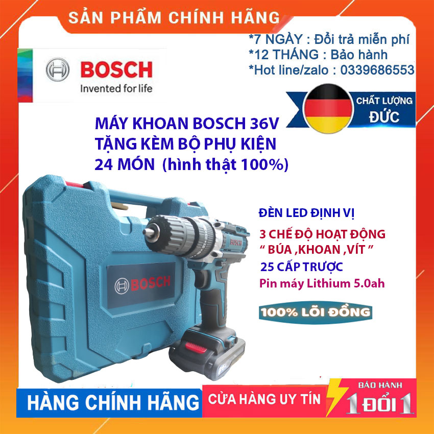 [HCM][ SIÊU SALE --GIẢM GIÁ 50% ] MÁY KHOAN BOSSCH PIN 36V  3 CHẾ ĐỘ HOẠT ĐỘNG " BÚA  KHOAN  VÍT " KÈM HỘP PHỤ KIỆN 24 CHI TIẾT  MÁY KHOAN BIN CẦM TAY  ĐA NĂNG  TIỆN DỤNG BẢO HÀNH 12 THÁNG