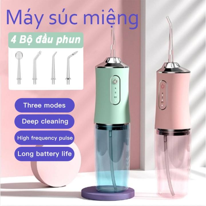 Romyse Máy xúc rửa răng điện có thể sạc lại USB 4 vòi 3 chế độ ipx7 toàn thân không thấm nước dụng cụ chăm sóc răng miệng bằng chỉ nha khoa