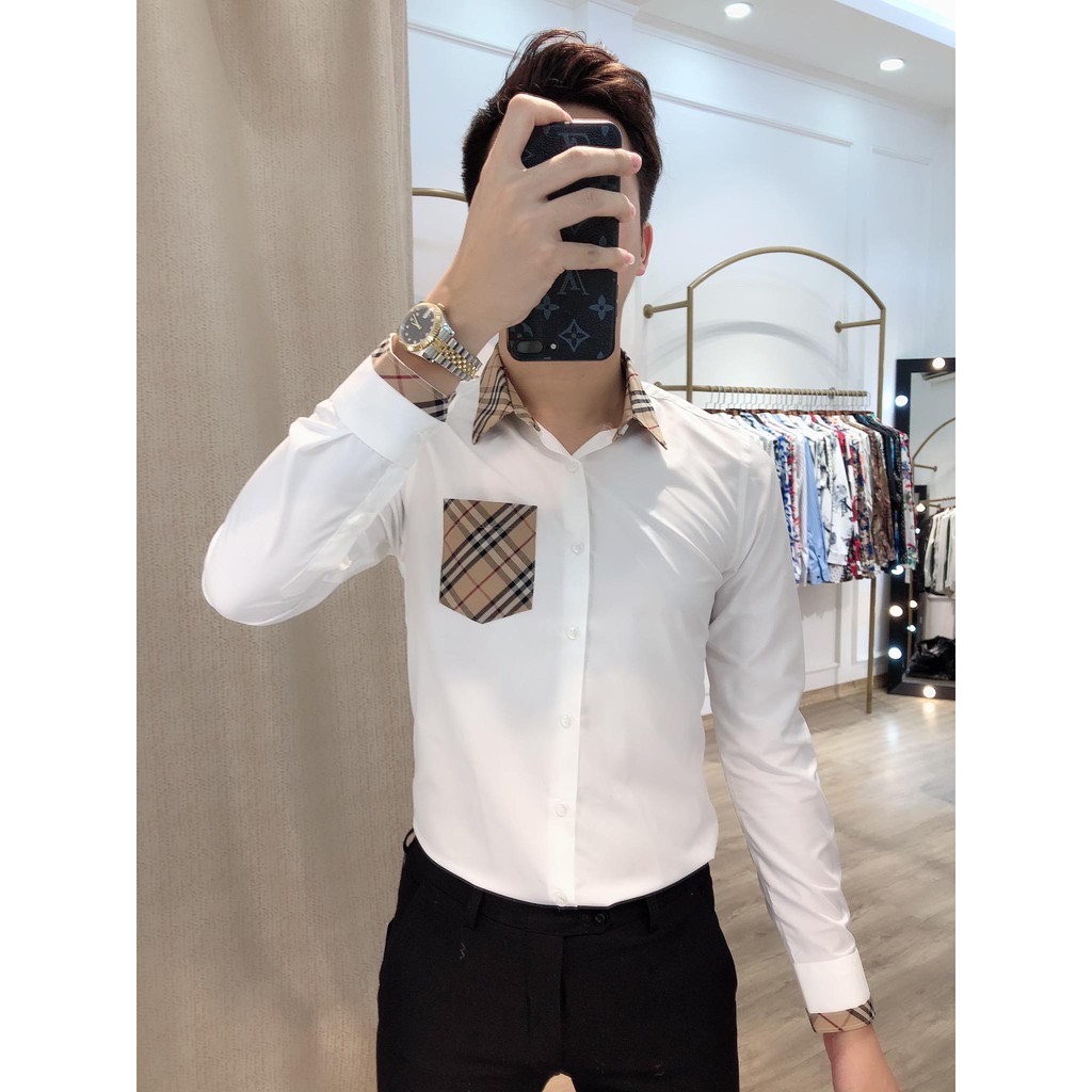 Áo sơ mi trắng nam phối kẻ BBR hàng chuẩn đẹp như hình