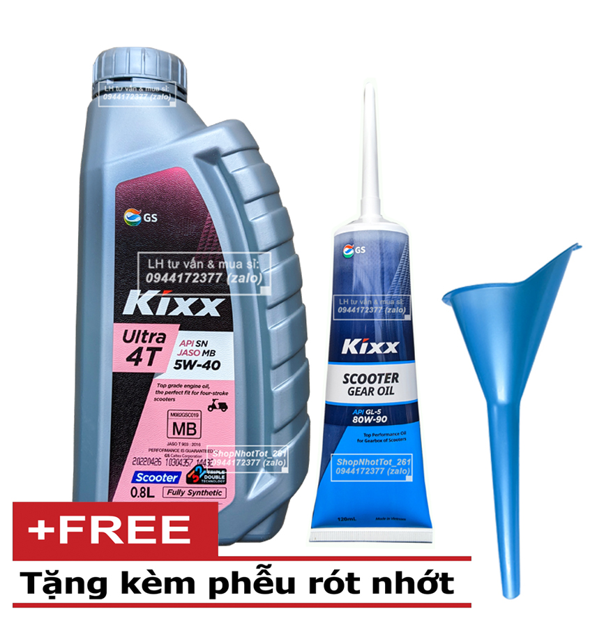 Combo dầu nhớt tay ga kixx scooter ultra 5w40 800ml + nhớt lap kixx 120ml