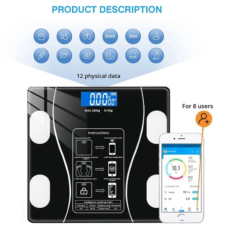 Cân sức khỏe điện tử thông minh - cân sức khỏe gia đình body fat scale, cân điện tử bluetooth thông minh đo thông số cơ thể inbody - cân điện tử bluetooh, bền tốt, độ chính xác cao, đo lượng mỡ chính xác