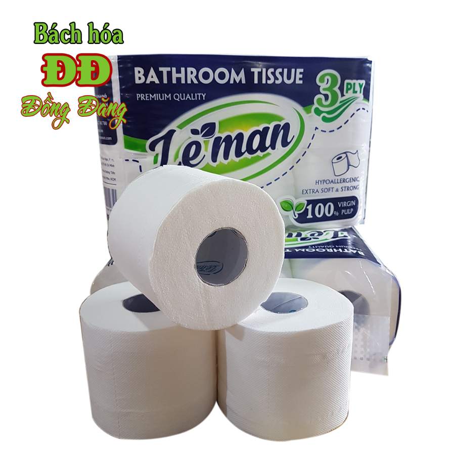 Lốc 6 cuộn giấy vệ sinh Leman xanh - có lõi