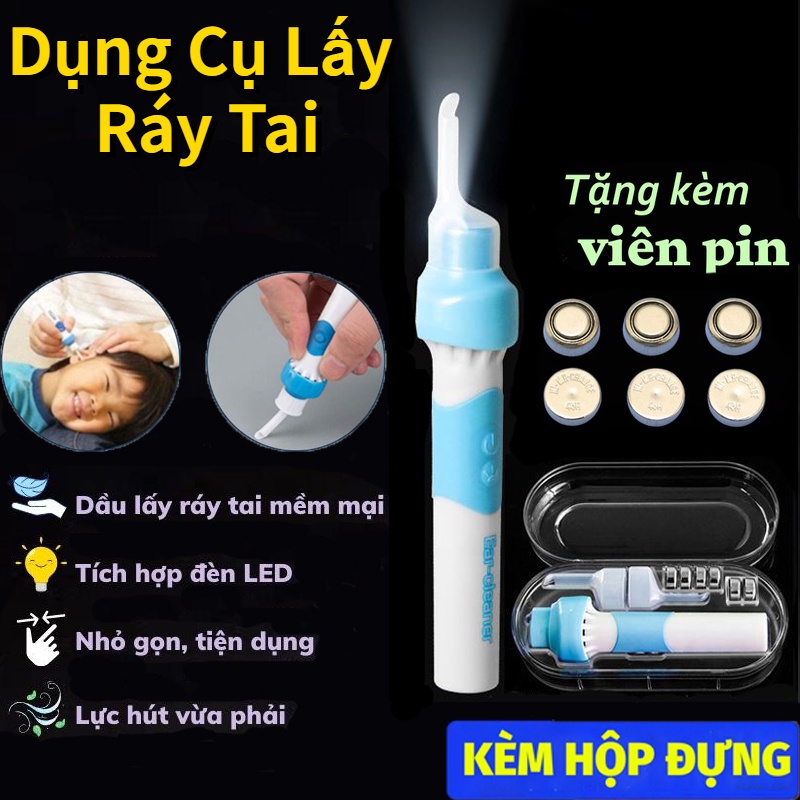 Bộ dụng cụ lấy ráy tai, hộp lấy ráy tai có đèn cho bé - Tặng kèm pin và đầy đủ phụ kiện - Máy Hút Ráy Tai Nhật Bản