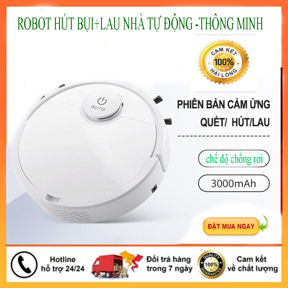 robot hút bụi lau nhà ,robot hút bụi tự động thông minh, tự động phát hiện khi gặp vật cản, dễ dàng làm sạch các vị trí như gầm giường tủ, robot vận hành êm ái không gây tiếng ồn ,bảo hành 1 đổi 1