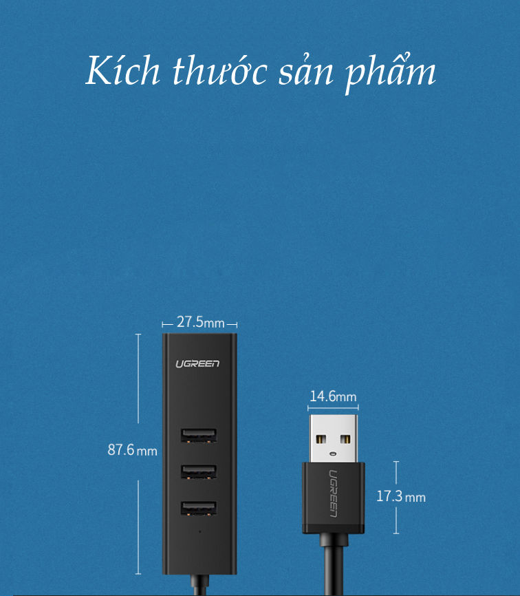 Bộ chia 3 cổng USB 2.0 kèm cổng mạng Ethernet 10/100Mbps dài 20cm Ugreen CR129 Bộ chia 3 cổng USB 2.0 kèm cổng mạng Ethernet 10/100Mbps dài 20cm Ugreen CR129