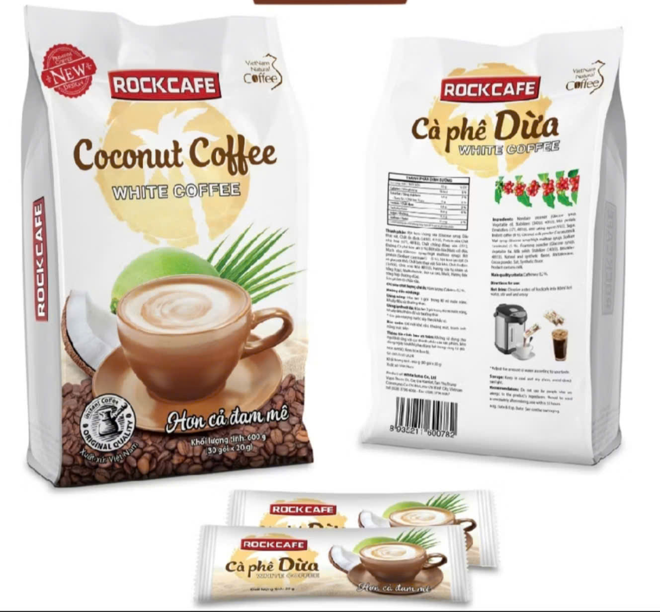 Rockcafe VỊ DỪA Túi 30 gói x 20 g - Cà Phê Sữa Dừa Rockcafe