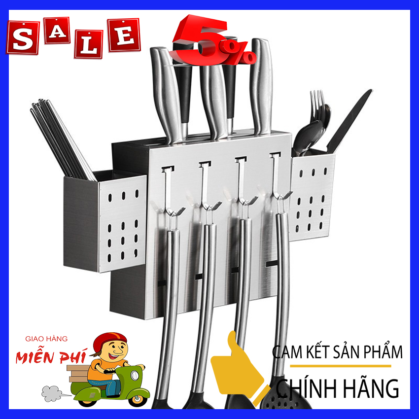 Kệ để dao đũa dán tường full inox, không cần khoan tường