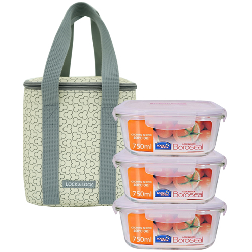 Bộ túi hộp cơm thủy tinh LocknLock 4EA ( LLG224x3 HPL823CI-B-0x1) - LLG224I3 - Màu ngà