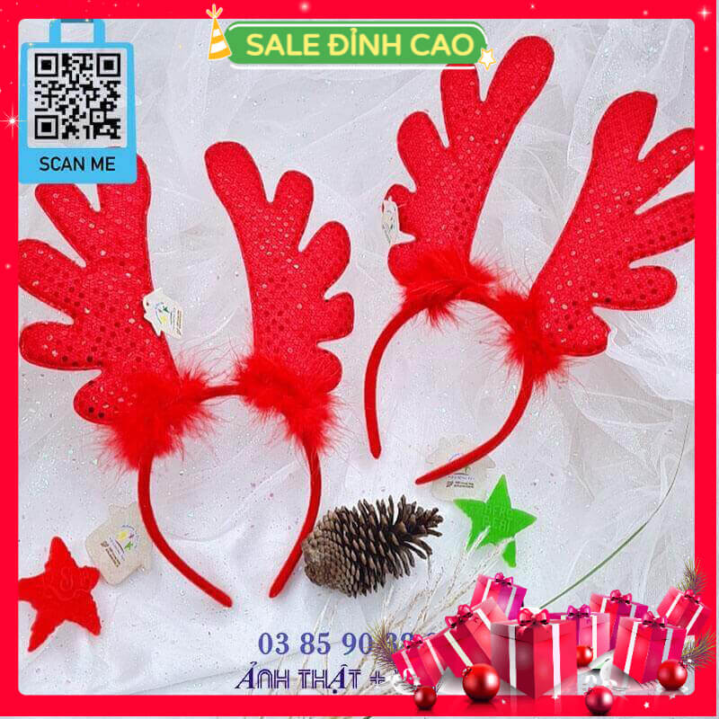 Cài tóc Noel nam nữ, băng đô Giáng Sinh trẻ em, phụ kiện tóc Merry Christmas sừng nai hươu tuần lộc đỏ lớn khổng lồ - thương hiệu Vợ Chồng Tôi