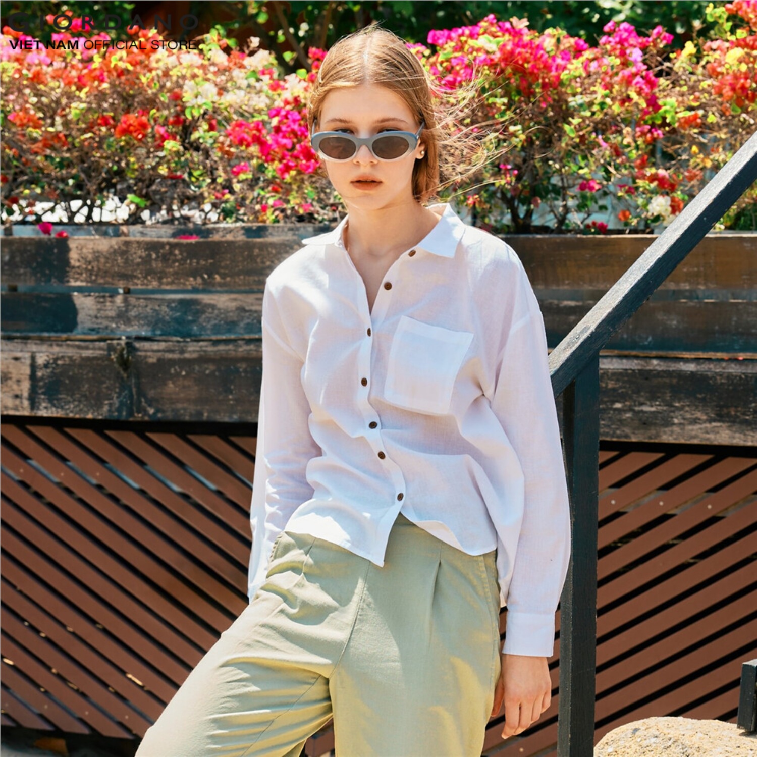 Áo Sơ MI Dài Tay Nữ Linen Shirt Giordano 05344201