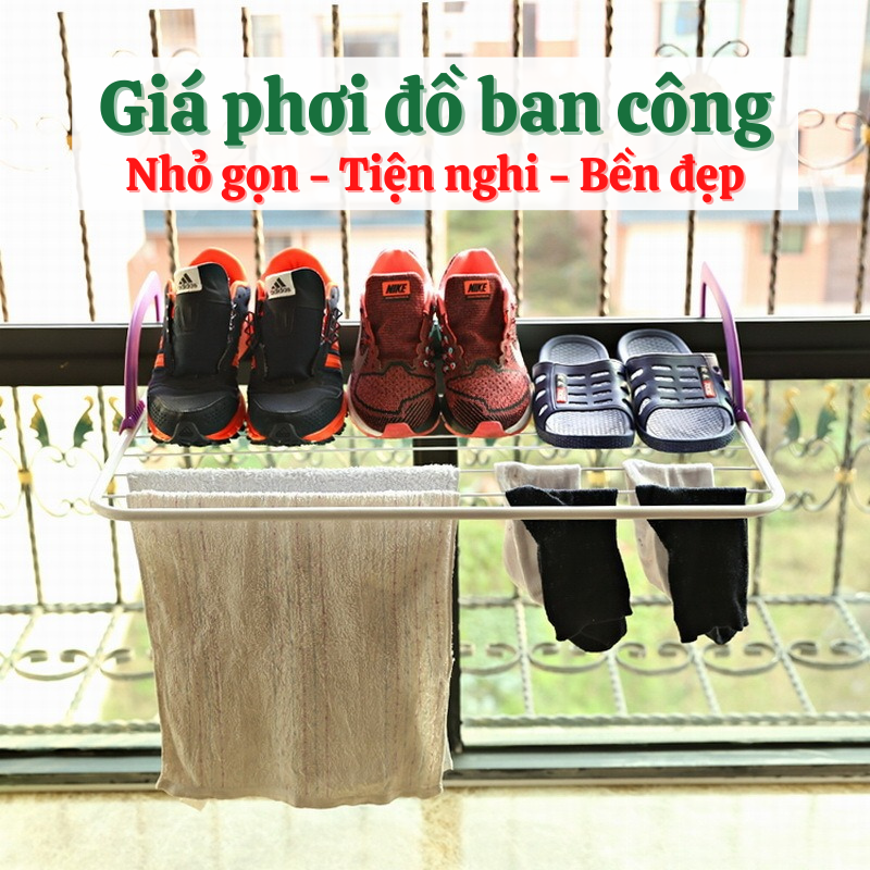 Giá treo đồ ban công cửa sổ, giàn phơi quần áo đa năng thông minh không cần khoan vít tiện dụng có thể gấp gọn