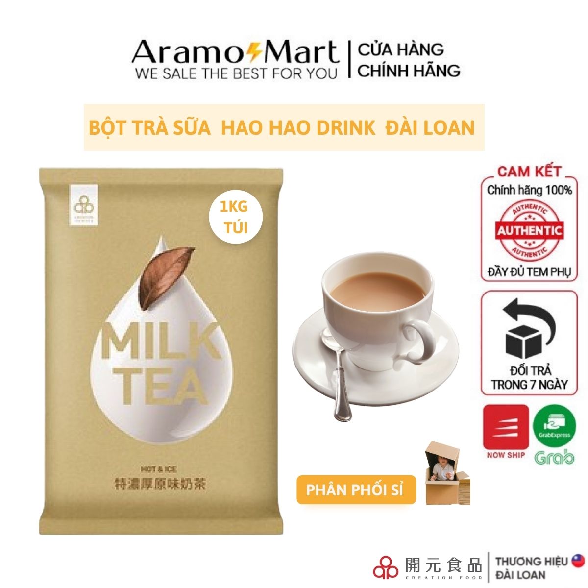 Bột Trà Sữa - nguyên liệu pha trà sữa Đài Loan Hao Hao Drink Milk Tea pha sẵn thơm ngon 1kg/túi - Creation Food Taiwan