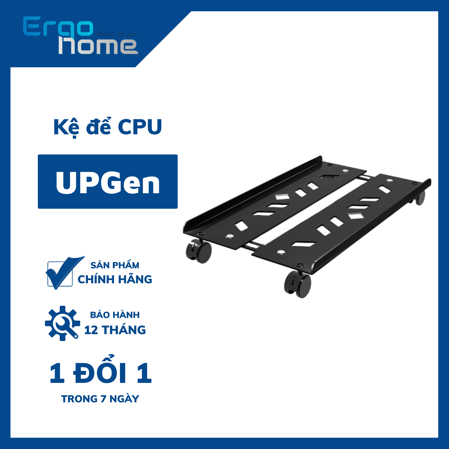 Chân đế PC UPGEN P01 - Chân để CPU - Kệ đỡ CPU đứng có bánh xe và lỗ tản nhiệt không thấm nước