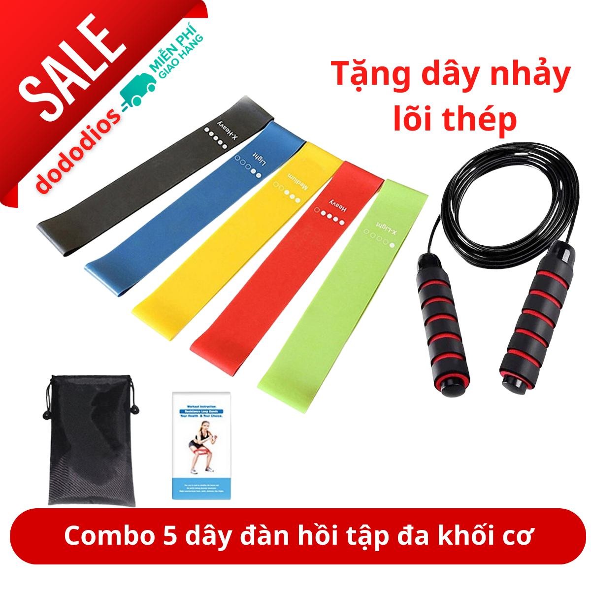 combo 5 Dây kháng lực bóng đá tập chân, tăng cơ lực sút cổ chân đá bóng Tặng DÂY NHẢY LÕI THÉP - Chinh hãng dododios