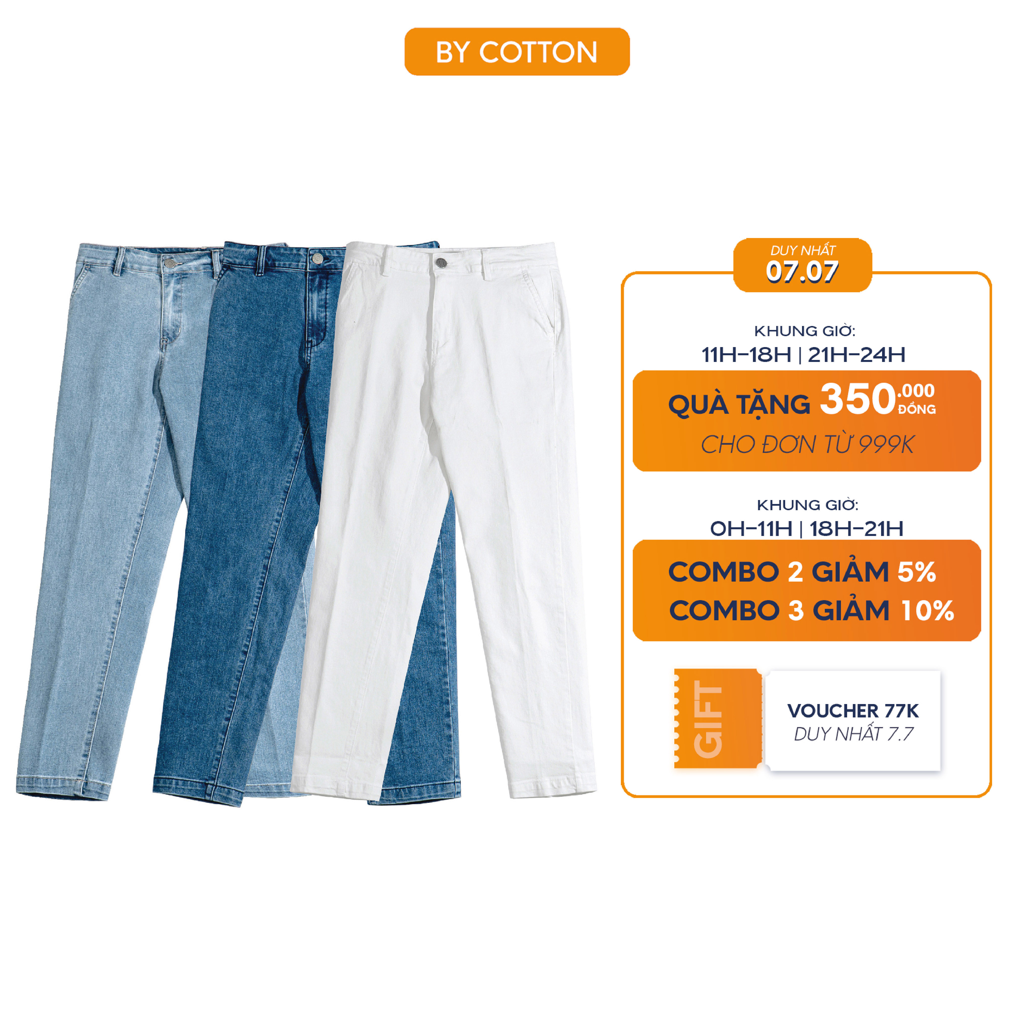Quần jeans dài nam cao cấp jeans white trouser 01 by cotton
