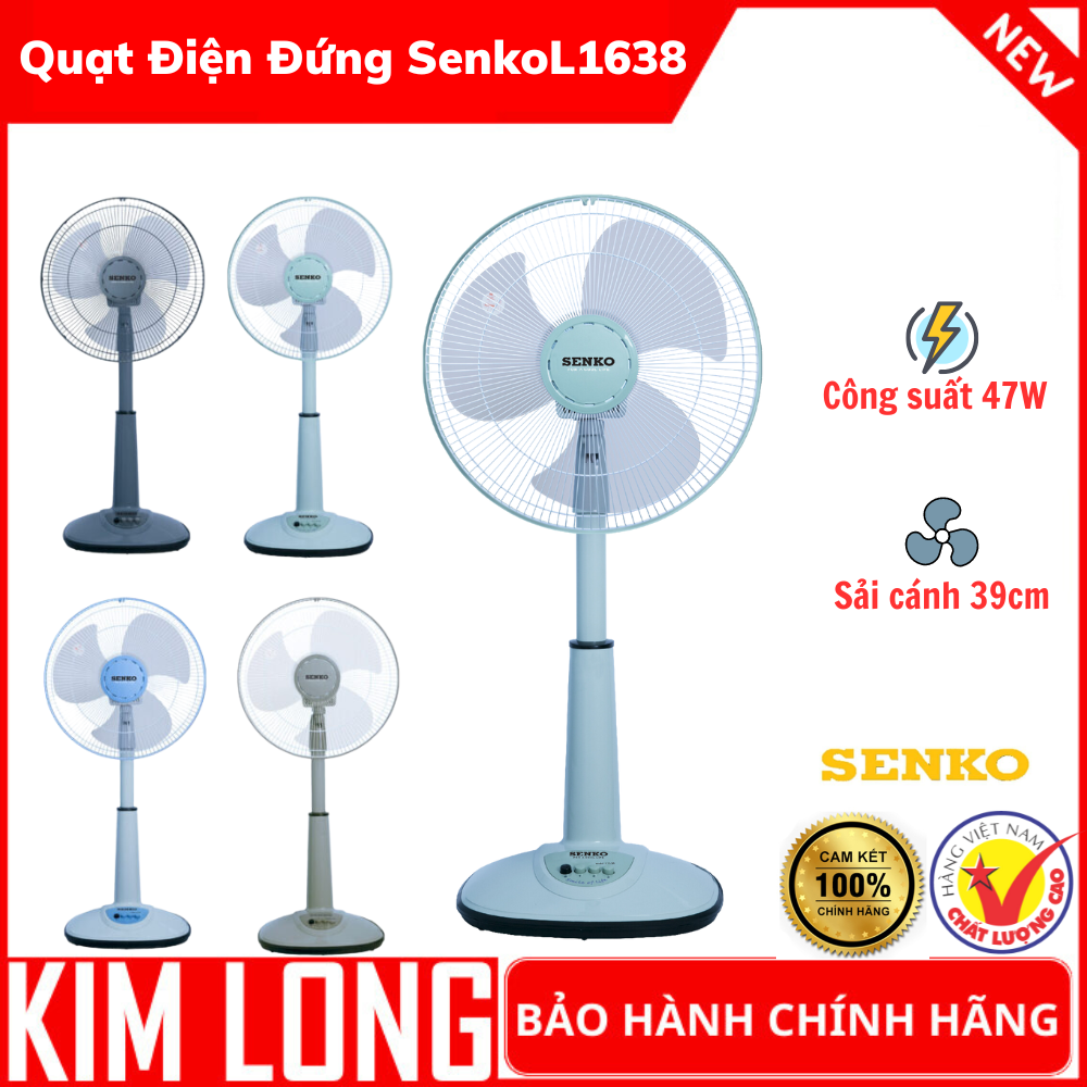 Quạt senko l1638 chính hãng - giao màu ngẫu nhiên - tiếp kiệm điện - quạt 3 tốc độ gió - bảo hành 12 tháng