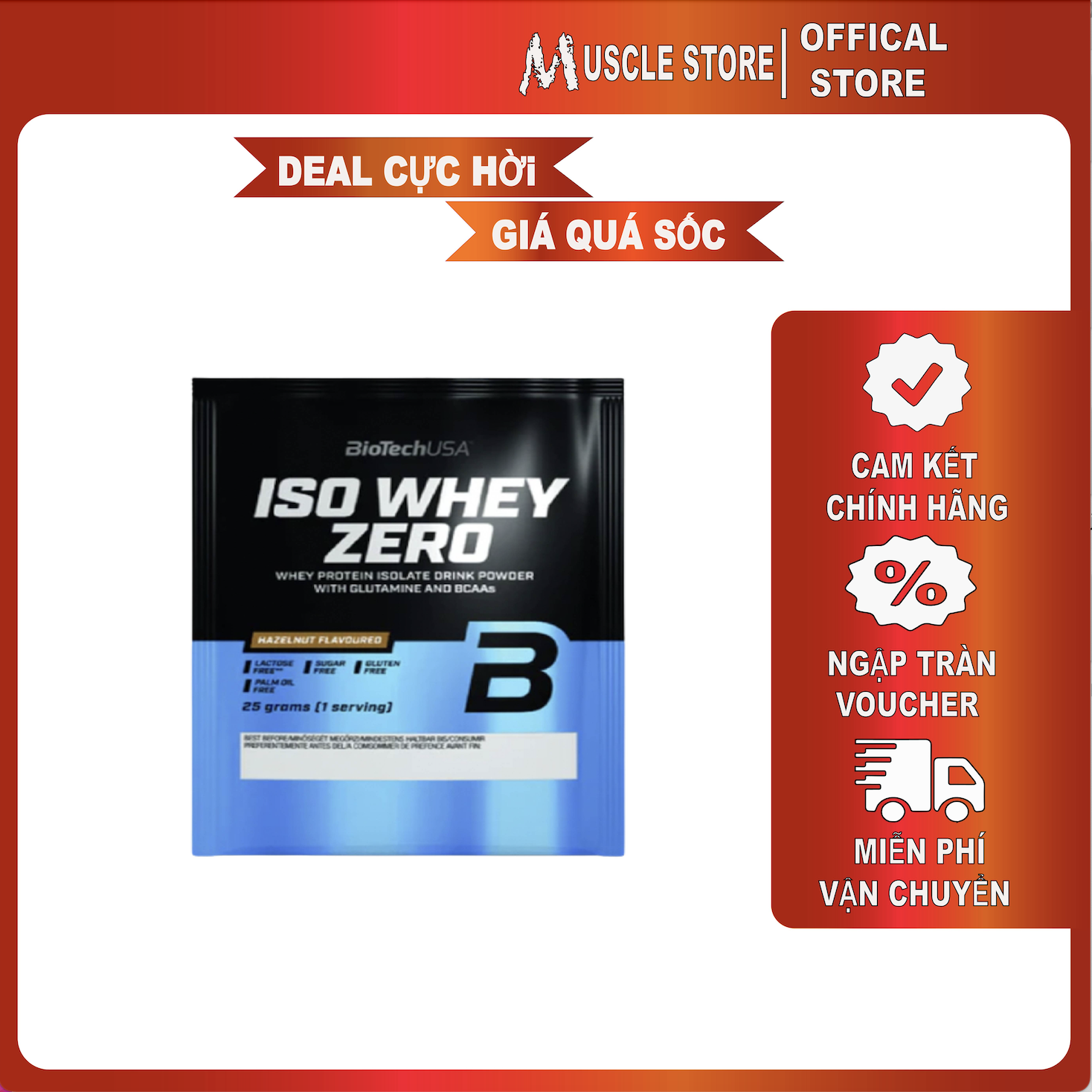 Sample Iso Whey Zero - Whey Protein Isolate BioTech (1Liều), Hỗ Trợ Tăng Cơ/Giảm Mỡ, 22g Protein, 9g
