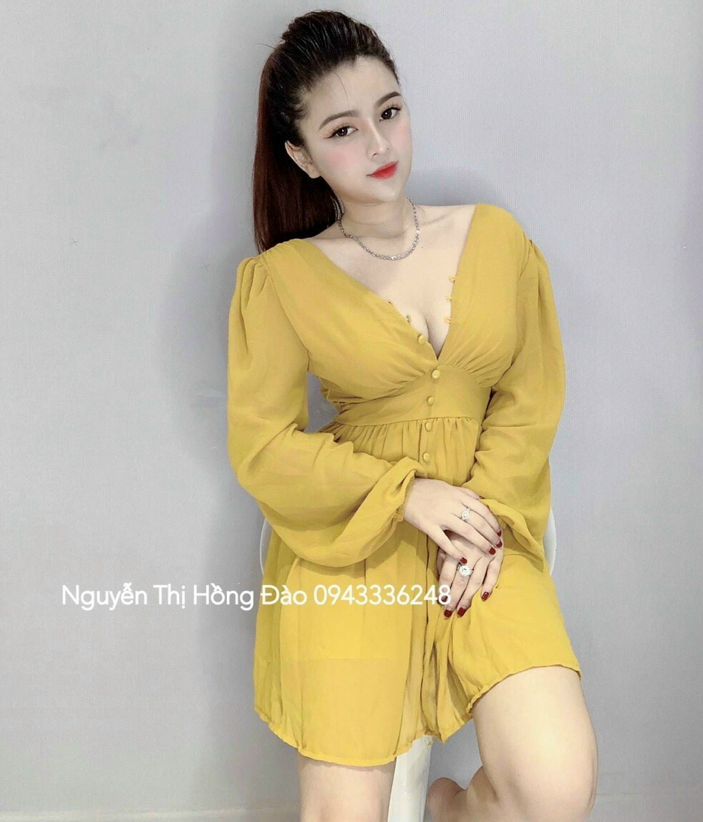 Đầm tay dài nút bọc-MTB#damnu