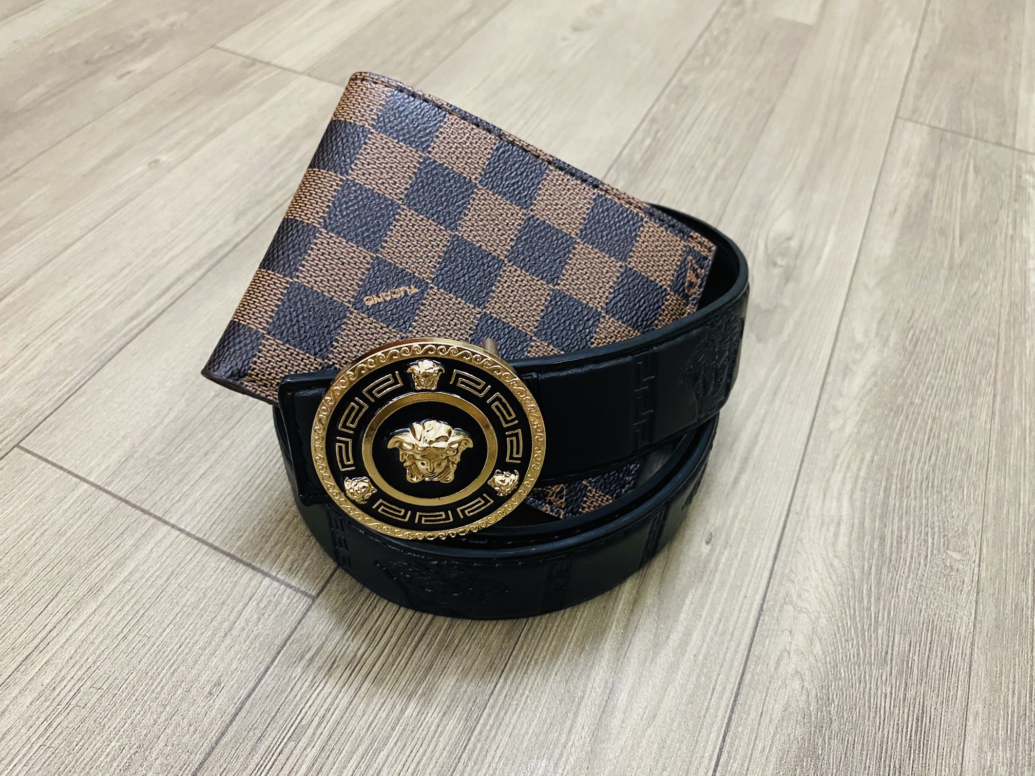 COMBO ( Dây VS đen + Ví caro vàng ) Thắt lưng da, Dây nịt tặng kèm ví hàng chất