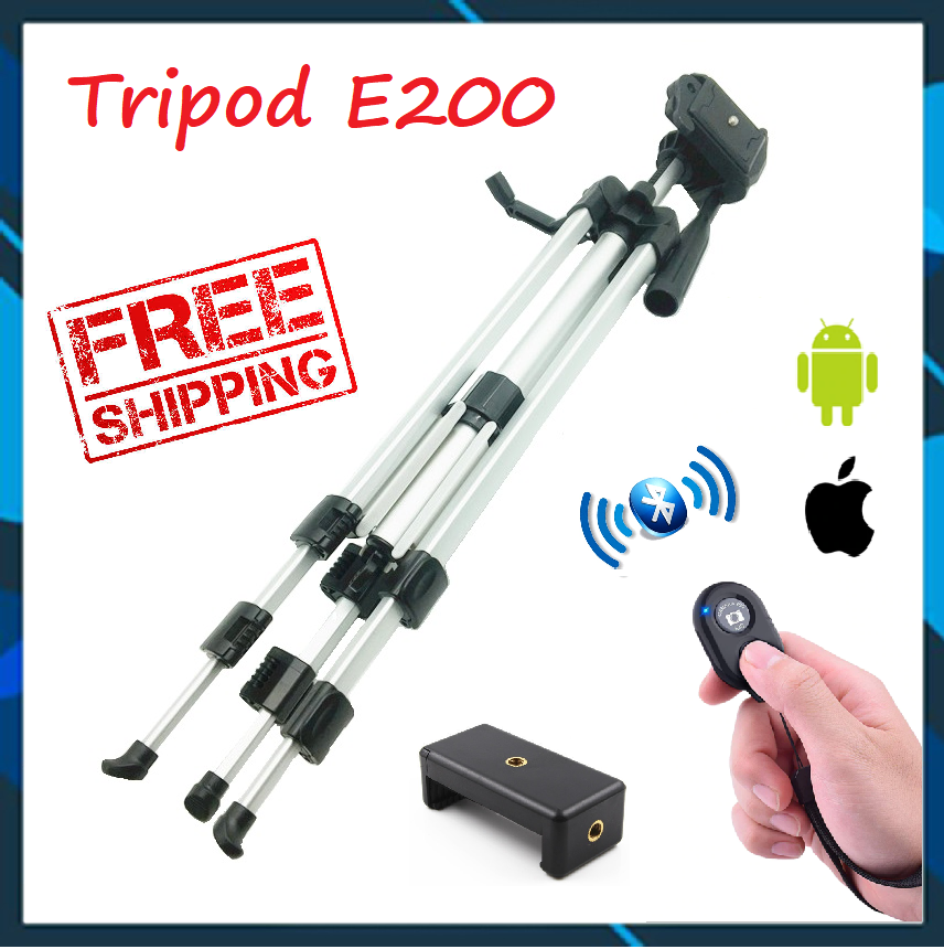 ⚡⚡ [HOT SALE] (FREESHIP) CHÂN ĐẾ TRIPOD E200 CAO 1M15 - TẶNG Giá kẹp điện thoại 002 + Remote chụp hình Bluetooth FUNO